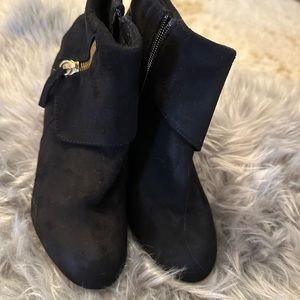 Short black suede booties